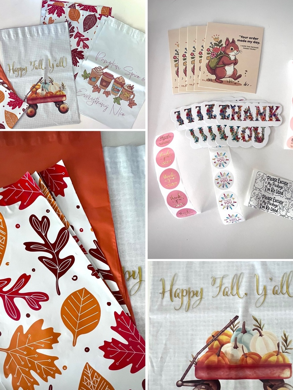 Poly Mailer 48 pc Fall & Autumn Bundle with Stickers & Cards